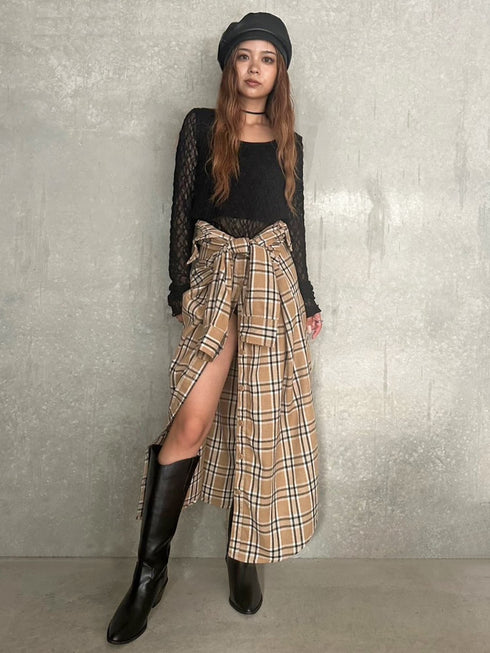 シャツ風チェックロングスカート